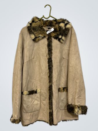 Beige Jacke mit Kunstpelzbesatz