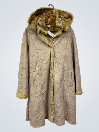 BLEU BONHEUR Women's Beige Faux Fur Lined Hooded Coat Size 42