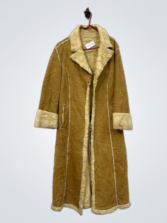 Brauner Wildleder-Lammfell gefütterter langer Mantel
