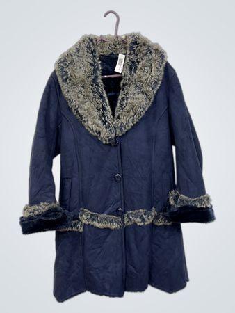 Marineblauer Kunstfellbesatzmantel