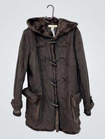 Sfera Women's Brown Faux Suede Hooded Toggle Coat