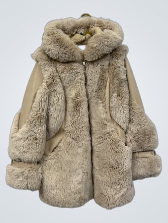 Copperose Faux Fur & Faux Leather Coat