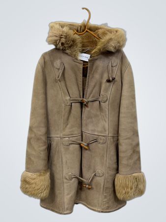 Women's Brown Suede Duffle Coat with Fur Trim