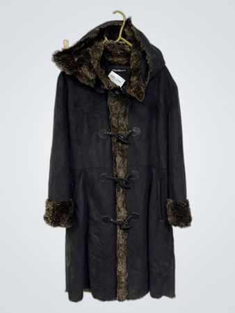 ET DIEU CRÉA LA FEMME Black Faux Fur Trimmed Hooded Duffle Coat