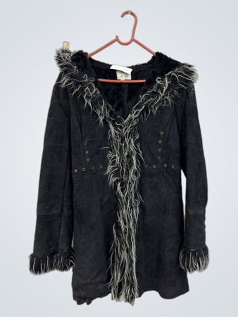 Golden leaf Fashion Black Fur Trimmed Hooded Coat