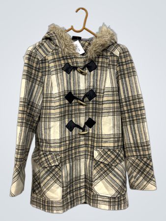 Veste duffle à carreaux Couleurs du Monde avec capuchon en fourrure