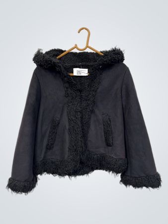 Schwarze Kapuzen-Faux-Fur-Jacke