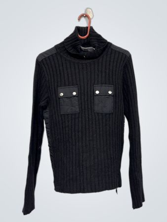 FREESOUUL Italia Schwarz Gerippter Rollkragenpullover mit Taschen