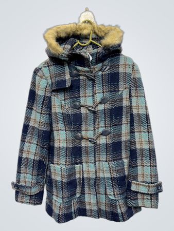 Karierte Duffle-Coat mit Fellkapuze
