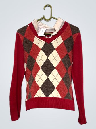 Argyle V-Ausschnitt Pullover mit Kragen