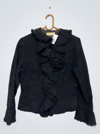 Blancafe Schwarze Texturierte Jacke mit Rüschendetail