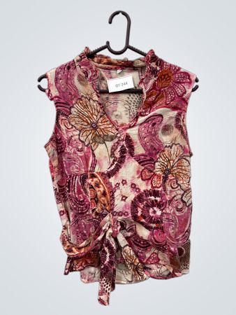 Damen ärmelloses pinkes Oberteil mit Blumenmuster und Bindedetail