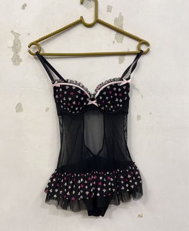 Ann Summers Schwarzer Netz-Teddy mit Kartenmotiv