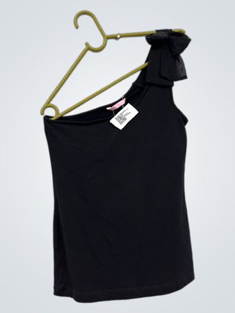 Schwarzes One-Shoulder-Top mit Schleifendetail