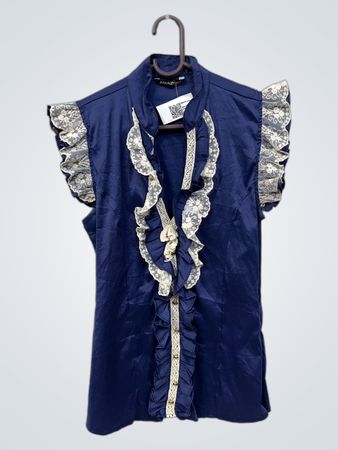 Amazon Blaue Rüschenspitze Bluse