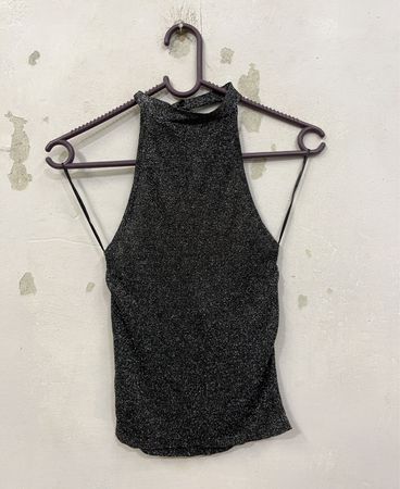 Schwarzes Glitzer-Haltertop