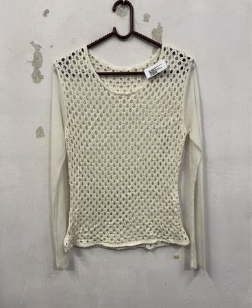 Creme Häkel Langarmshirt