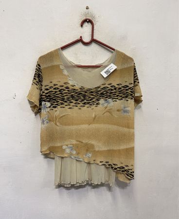 Beige Blumen- und Tierdrucktop für Frauen