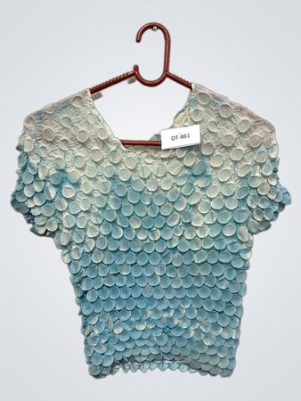 Kurzarm blaues Ombre-Strukturoberteil