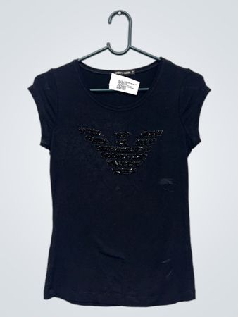 Emporio Armani Schwarzes T-Shirt mit verziertem Logo