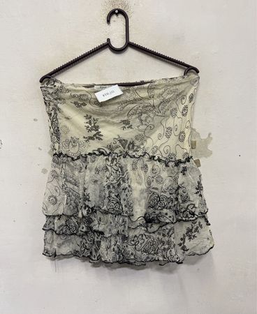 LE GROUP COLLECTION trägerloses Rüschentaschen-Mini-Kleid mit Druck