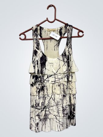 Twentyone Black and White Abstract Print Ruffle Tank Top