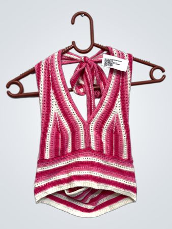 Rosa und Weiß Gestreifter Häkel-Haltertop