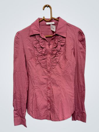 S&W Pink Gestreiftes Rüschenshirt mit Knopfleiste