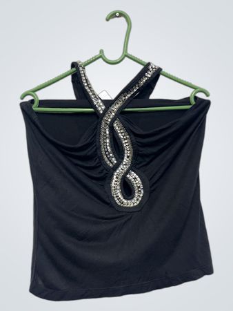 Abendkollektion Schwarzes Verziertes Halter-Nacken-Top