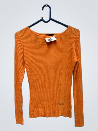 T&M Fashion Orange Geripptes Langarmshirt mit Verzierungen