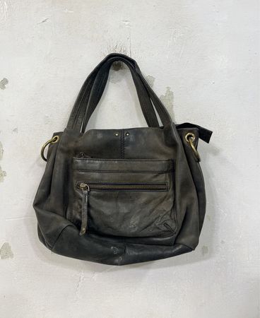 Dunkelgraue Lederhandtasche