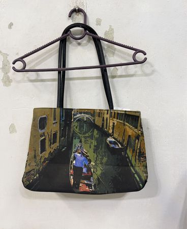 Tote Bag mit Venedig-Kanal-Druck und Verzierungen