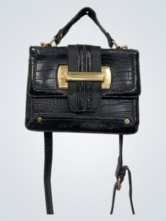 Schwarze Handtasche mit goldenem Verschluss