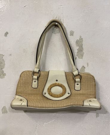 Stroh- und Lederhandtasche