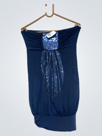 ORCELLY Blau Pailletten Trägerloses Kleid