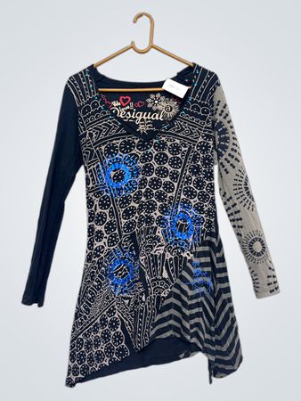 Desigual Langarm-Grafikdruck-Tunika-Kleid