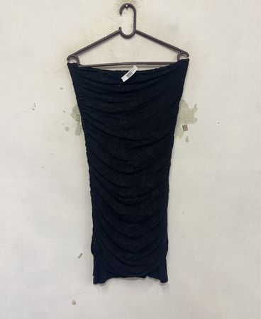 mixeri Schwarzes gerafftes Spitzen Röhrenkleid