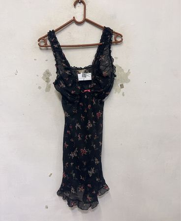Schwarzes florales transparentes Minikleid