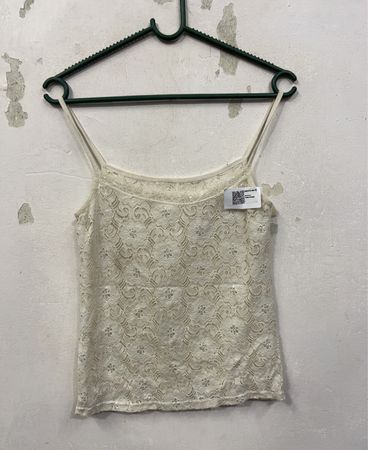 Creme Spitze Spaghettiträgershirt