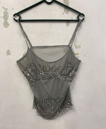 H&M Graue Paillettengestickte Spaghetti-Top
