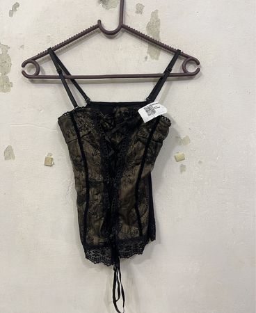 F&F Schwarzes Spitzen-Corsage-Top