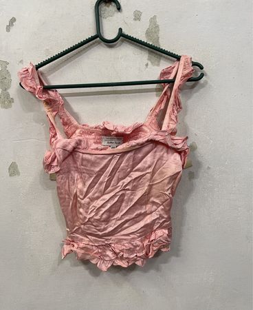 Other Stories Pink Ruffle Smocked Spaghetti Strap Top