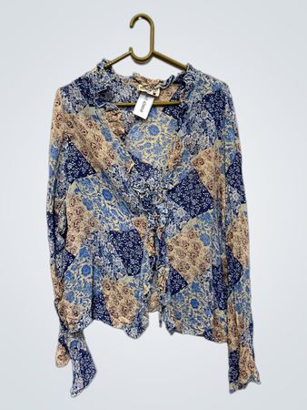 Colours of the World Patchwork-Print Bluse mit langen Ärmeln und Rüschen