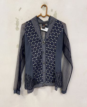 ANAC Damen Strickjacke in Blau und Weiß mit Punkten