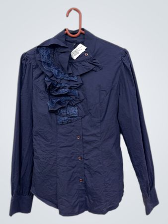 Marineblaue Rüschenbluse