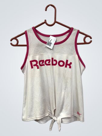 Reebok weißes Tanktop mit rosa Besatz und Vorderverschluss zum Binden