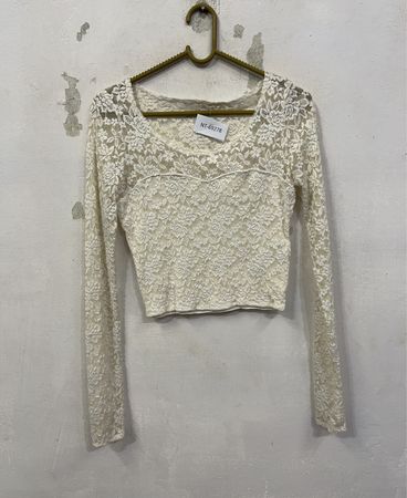 Abercrombie & Fitch Spitzen-Cropped-Top mit langen Ärmeln