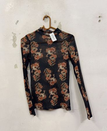 Twik Exklusiv bei Simons Mesh-Top mit Drachenprint und Stehkragen