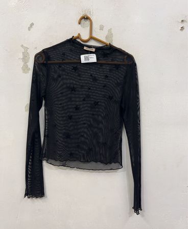 RAGSTOCK Black Mesh Stern Langarm-Oberteil