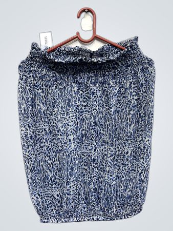 Gerafftes Bandeau-Oberteil mit blau-weißem Muster